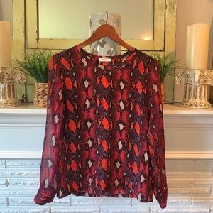 Equipment Red Snakeskin Print 100% Silk Long Sleeve Semi Sheer Blouse Size S